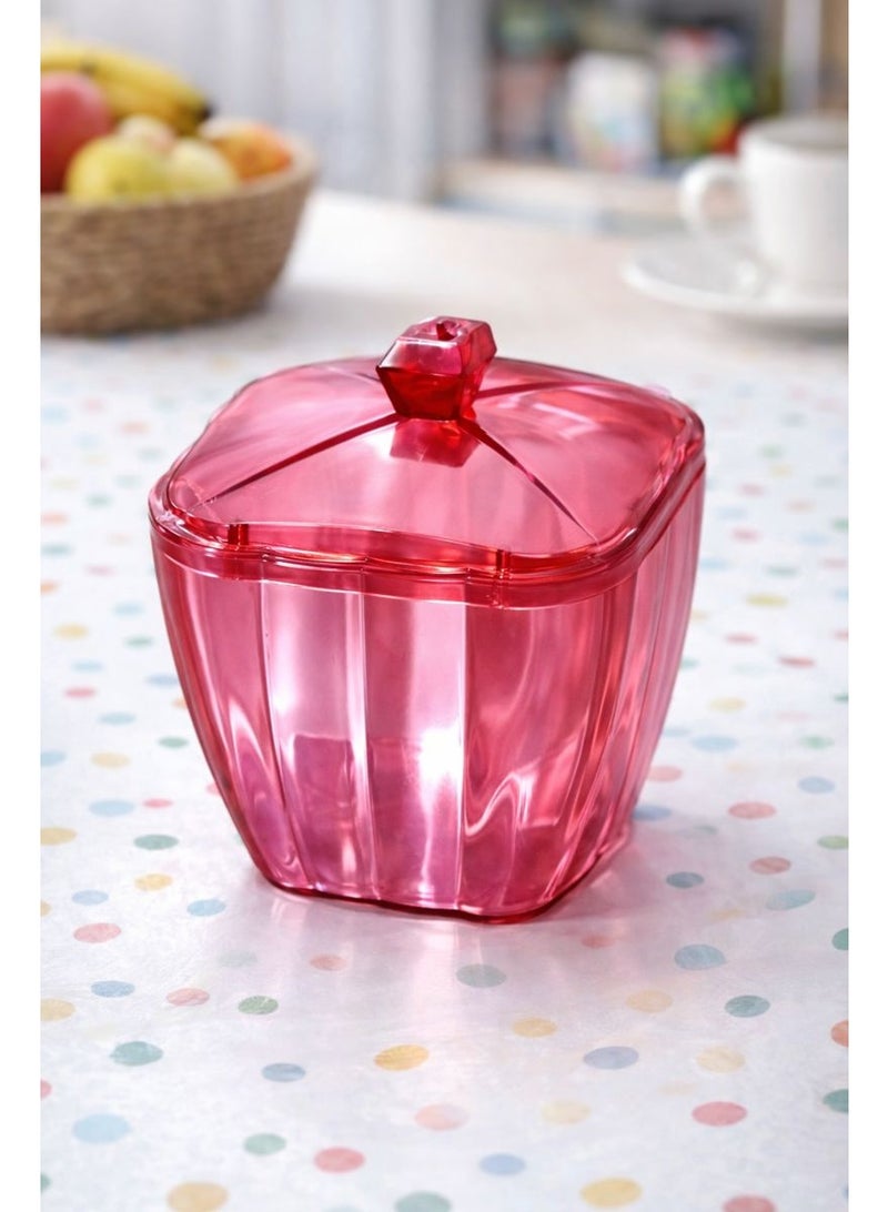 Acrylic Crystal-Look Sugar Bowl & Candy Jar - Multipurpose Serving Container with Lid & Diamond Knob for Sweets, Nuts & Spices - Ruby Red - Image 5